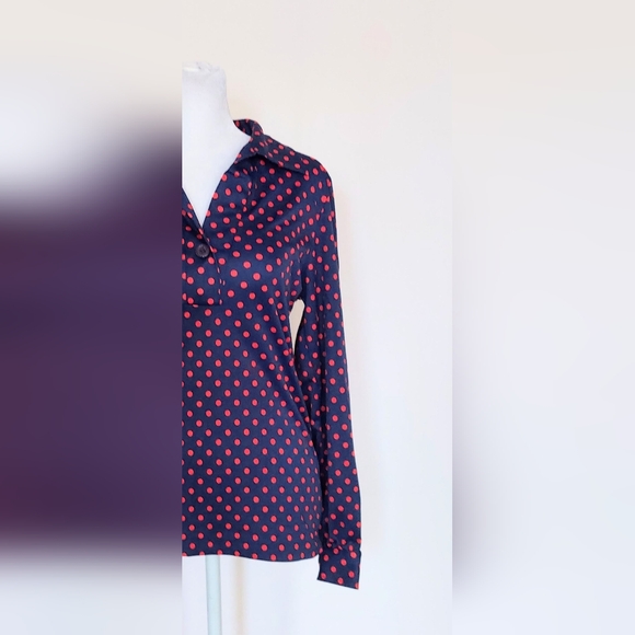 Andrew St. John Size Medium V Neck Blue Red Polka Dot Top Blouse Vintage - Picture 3 of 7